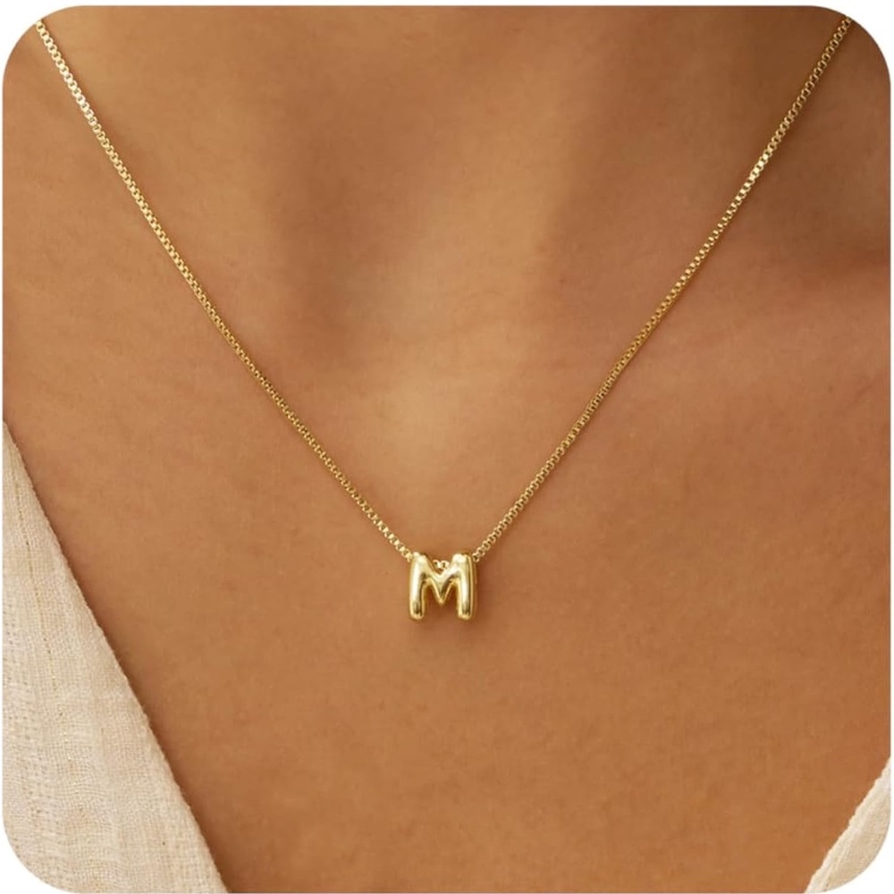 Gold Bubble Letter Necklace for women 14k plate